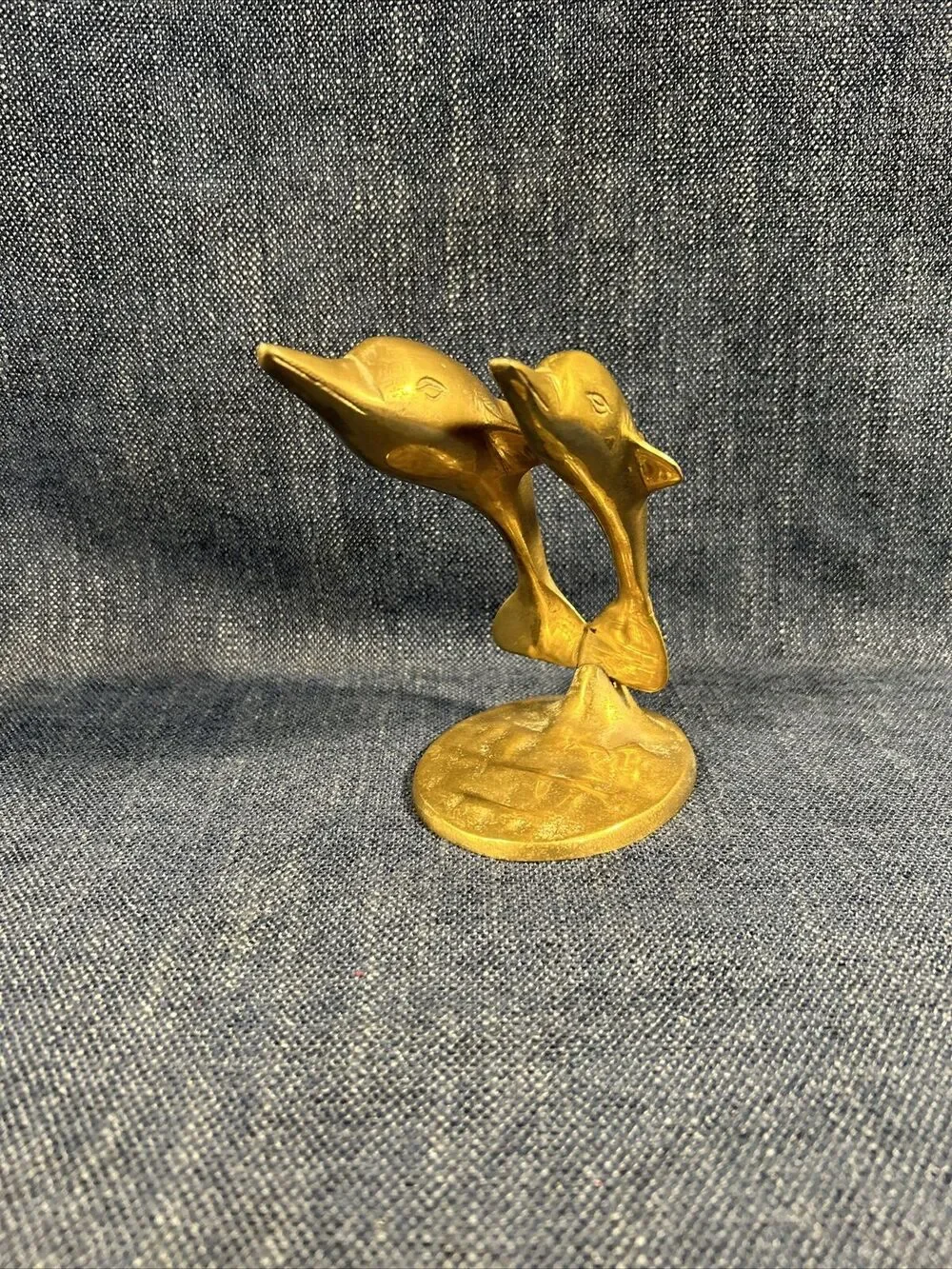 VTG brass dolphin pair leaping figure sculpture paperweight 5.5”